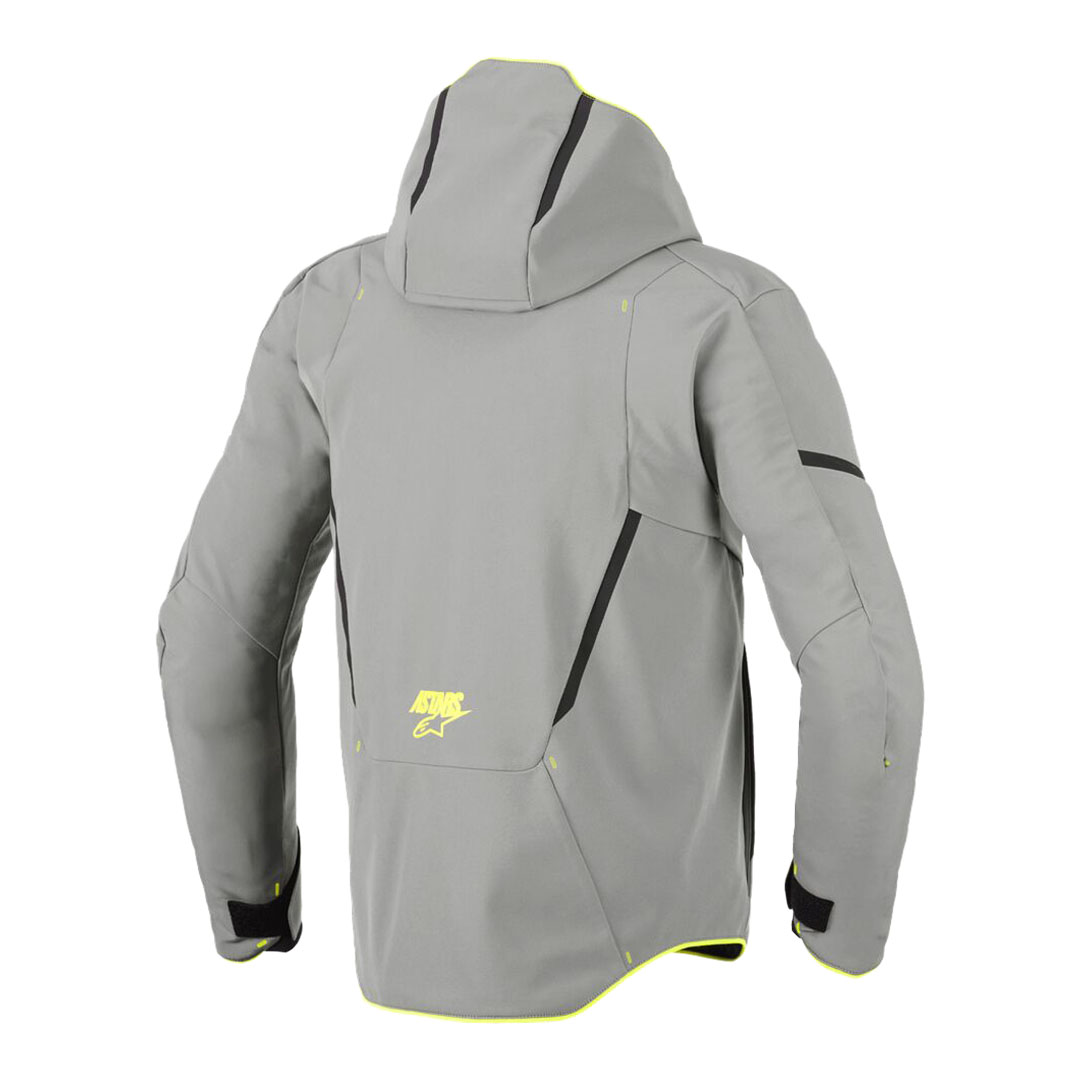 Alpinestars Aeroshell WP moška motoristična jakna siva – zadnji pogled s kapuco