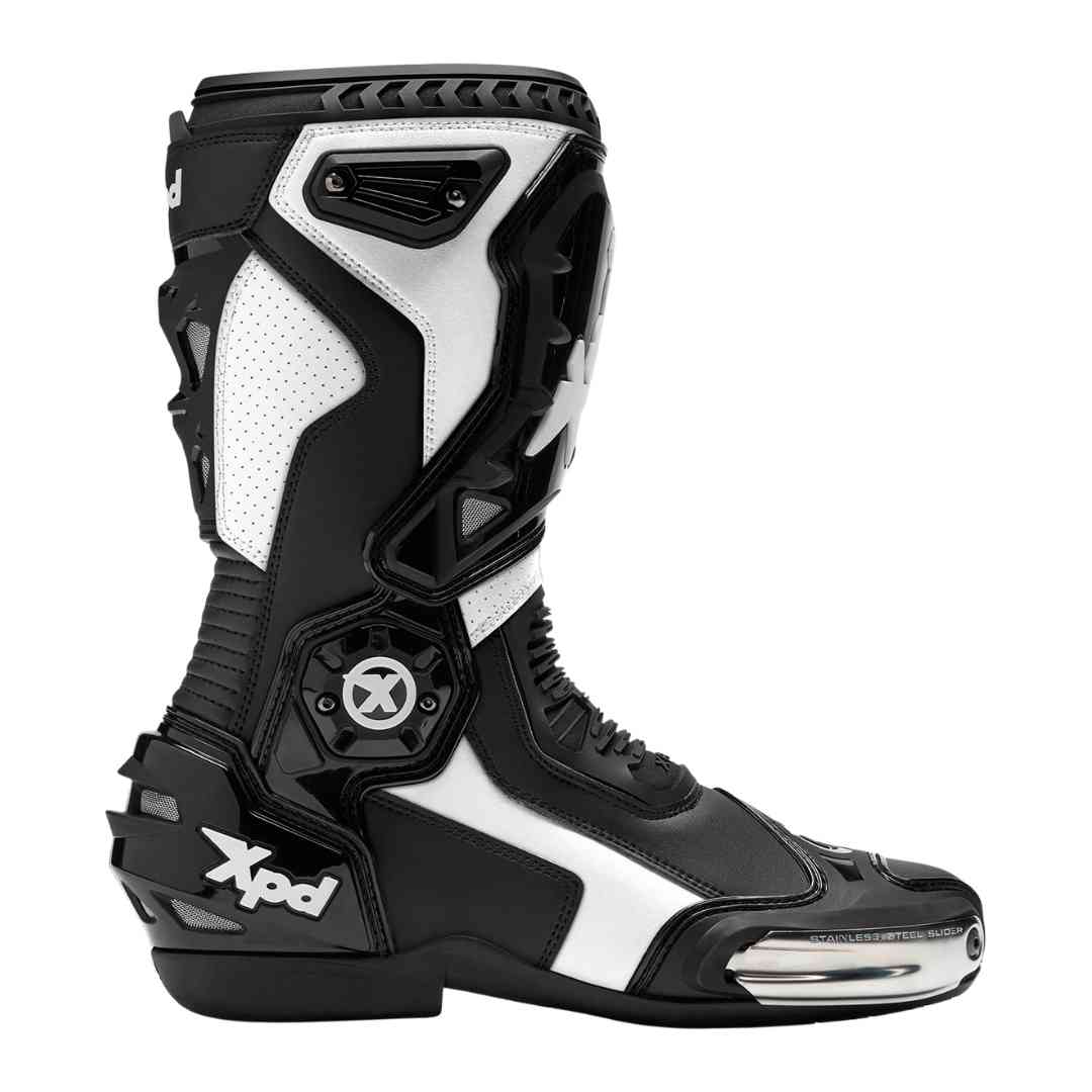 XPd crno-bijele trkaće motociklističke čizme – bočni profil