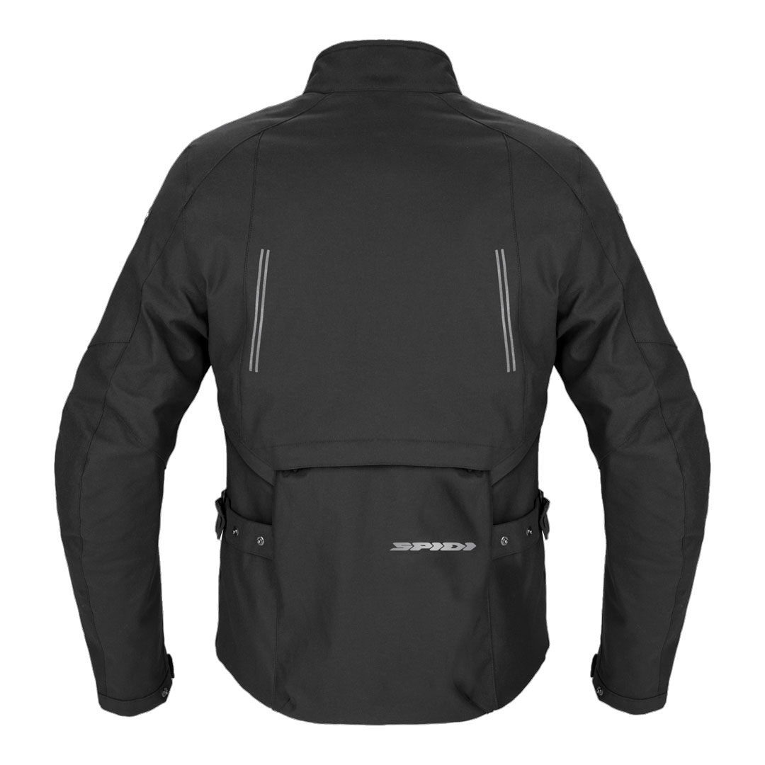 Spidi Stretch motoristična jakna T364-026, zadnji pogled, ergonomska motoristična jakna z reflektivnimi elementi in nastavljivim pasom.