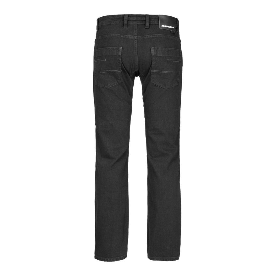 Spidi motociklističke jeans hlače, pogled straga, crne zaštitne traperice sa stražnjim džepovima.