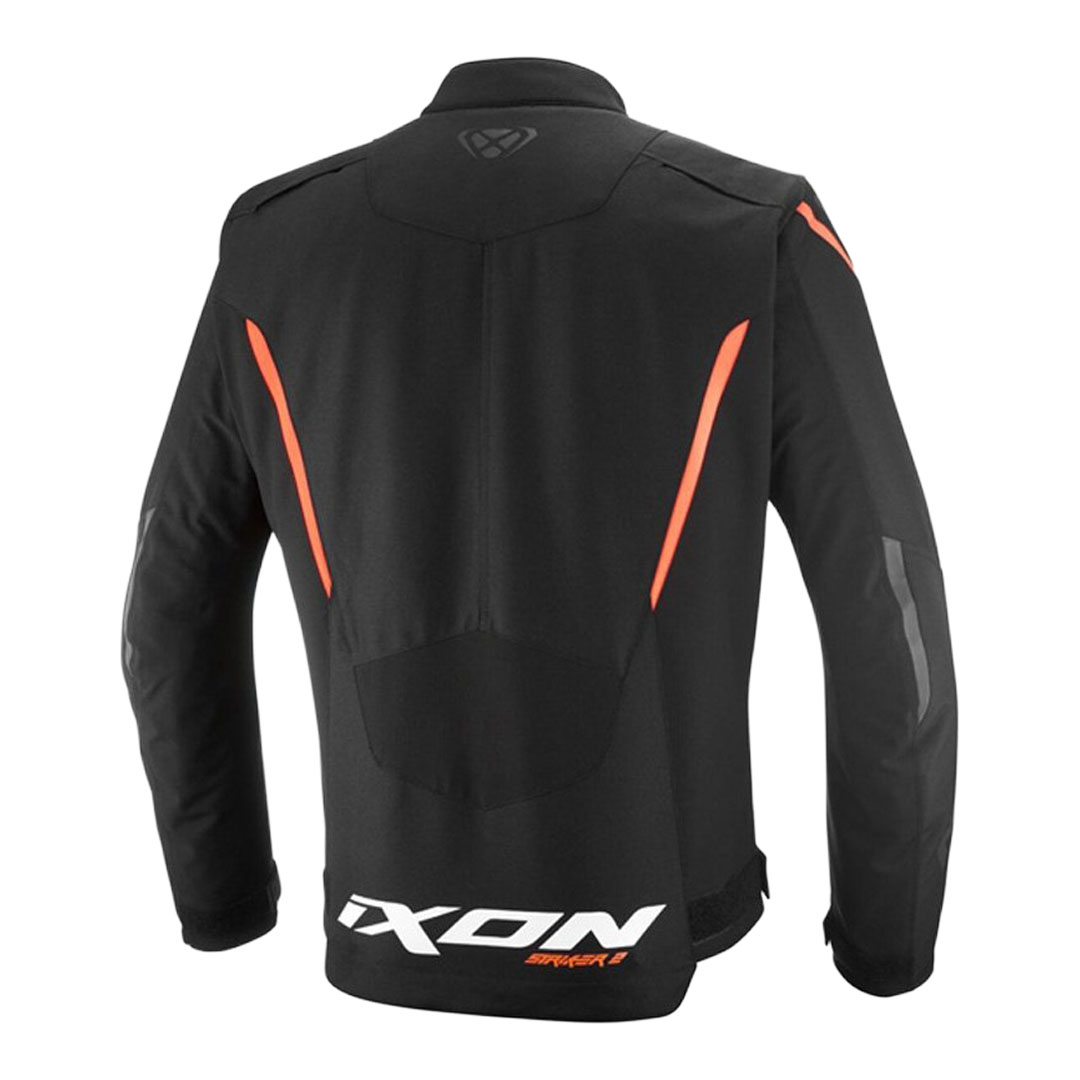 IXON motoristična jakna Striker 2 črna z kontrastnimi oranžnimi elementi