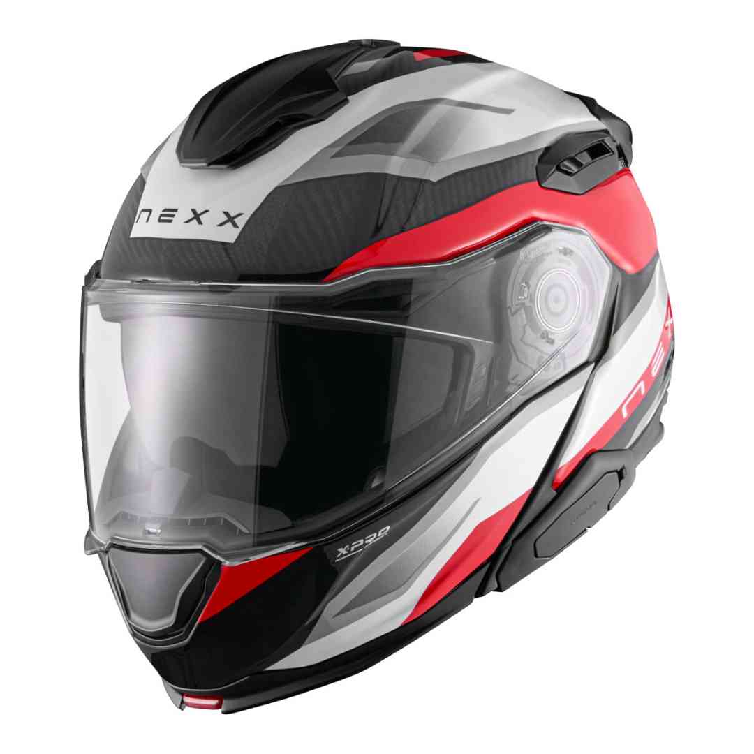 Nexx X.Lifetour preklopna motoristična čelada rdeče-siva – stranski pogled