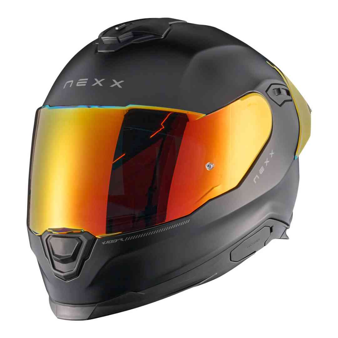 Nexx Y.100 integralna motoristična čelada mat črna z iridium vizirjem – stranski pogled