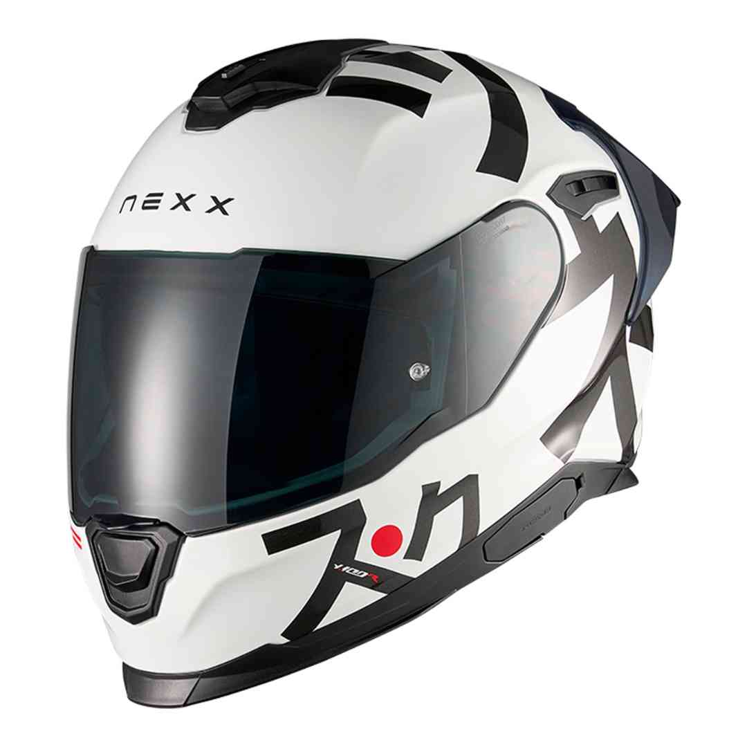 Nexx Y.100 integralna motoristična čelada belo-črna z grafiko – stranski pogled