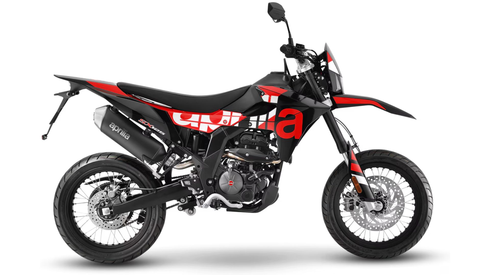 Aprilia SX 125 Varanus Black motor na belem ozadju – levi profil