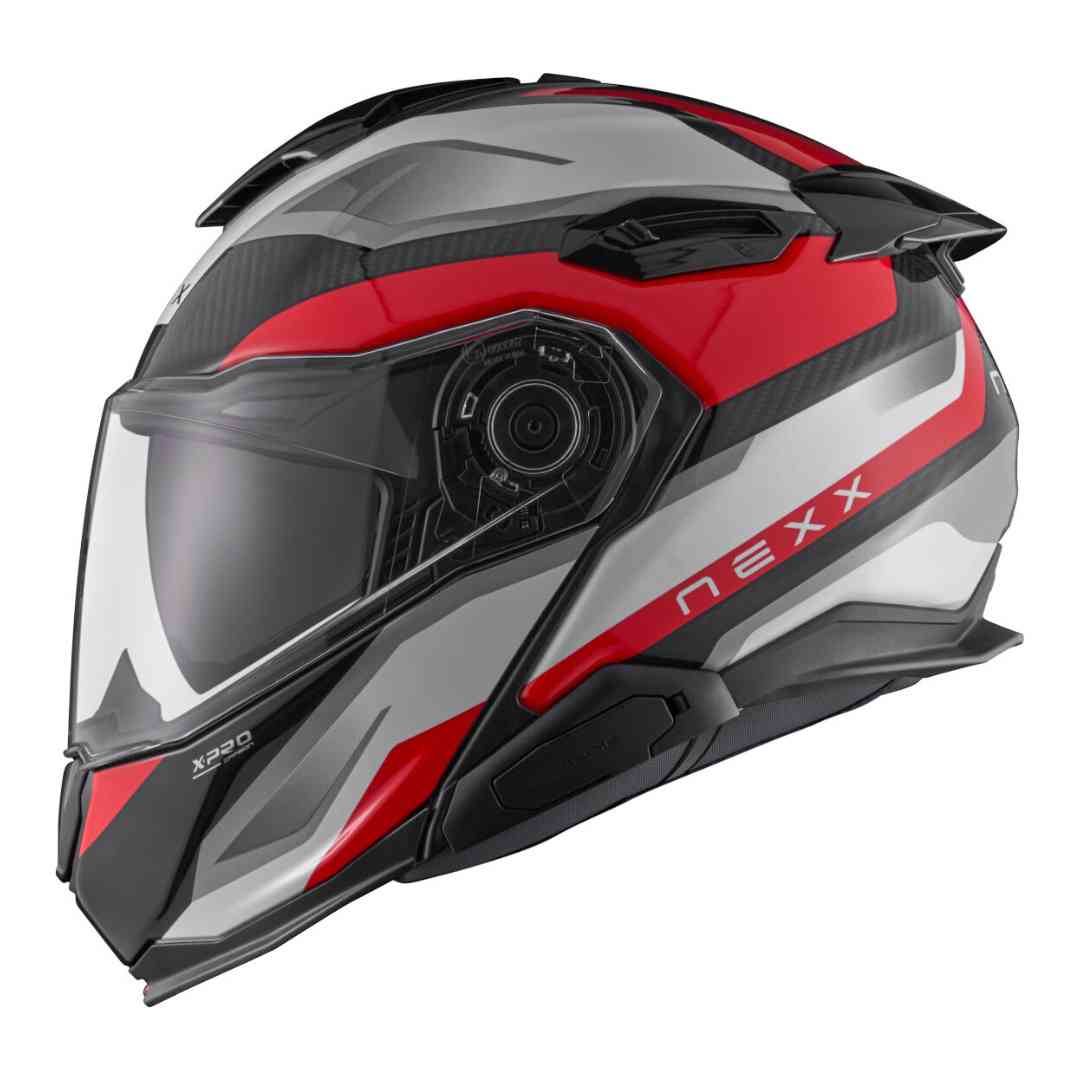 Nexx X.Lifetour preklopna motoristična čelada rdeče-siva – diagonalni pogled Nexx X.Lifetour preklopna motoristična čelada – zadnji pogled