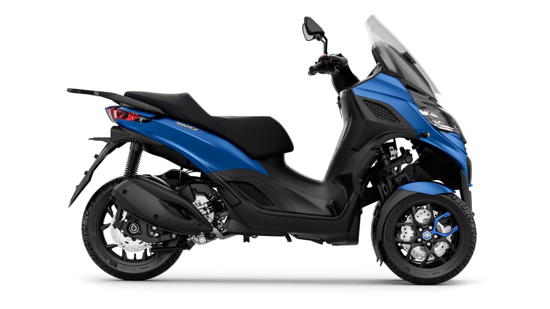 Piaggio MP3 Sport 310 v modri barvi – stranski pogled na trikolesni skuter