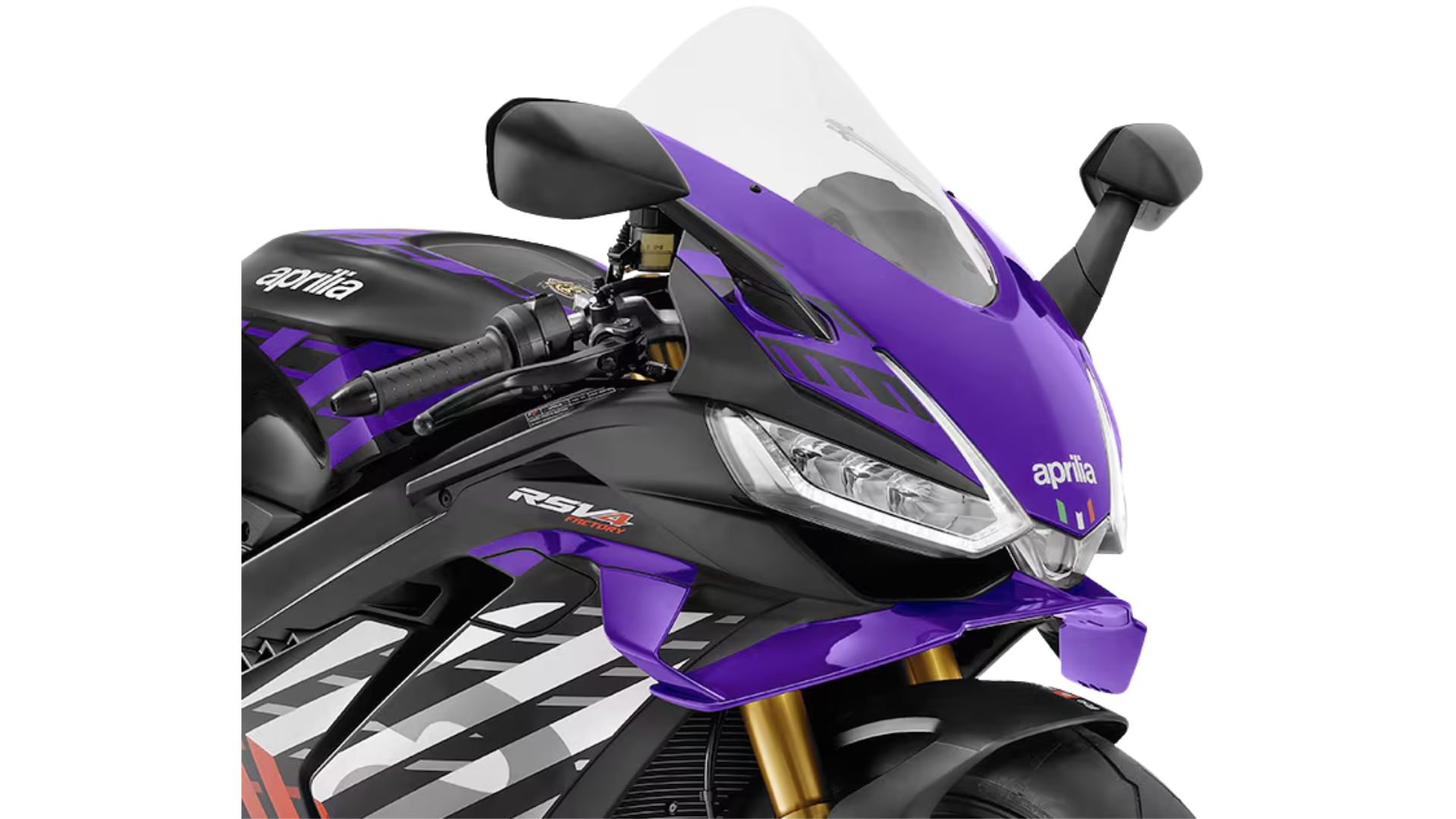 Sprednji pogled na Aprilia RSV4 Factory z LED osvetlitvijo