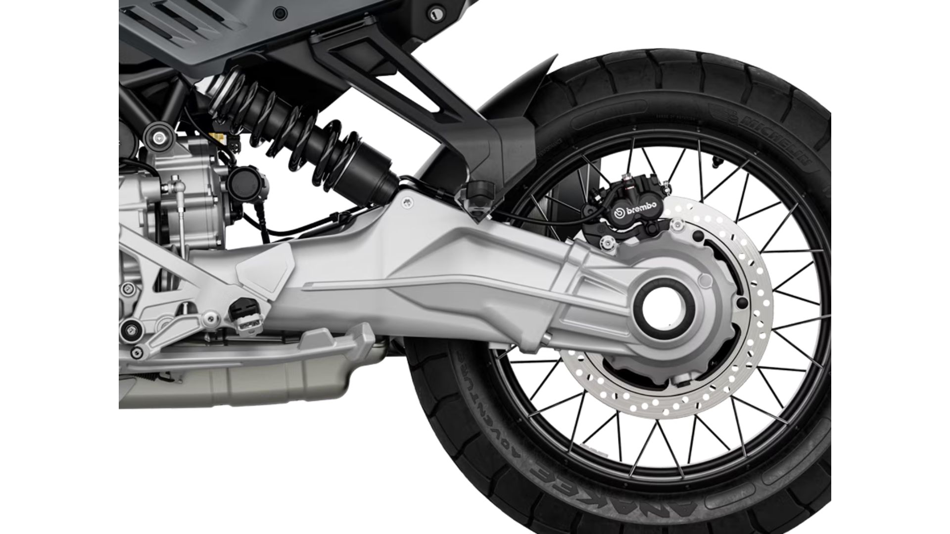 Zadnje kolo, kardanski prenos in Brembo zavora motocikla Moto Guzzi Stelvio