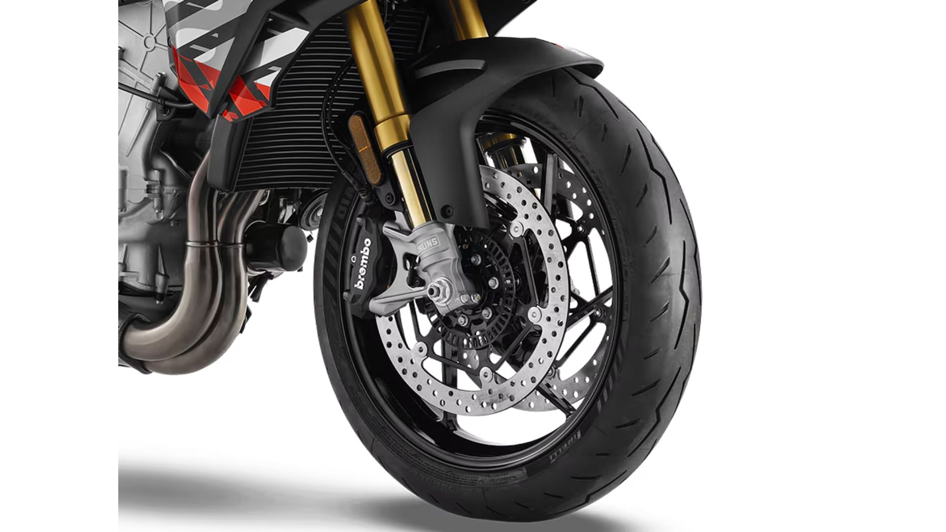 Aprilia Tuono 660 Factory (35 kW) – detalj prednjeg ovjesa i dvostrukih kočionih diskova Brembo sustava