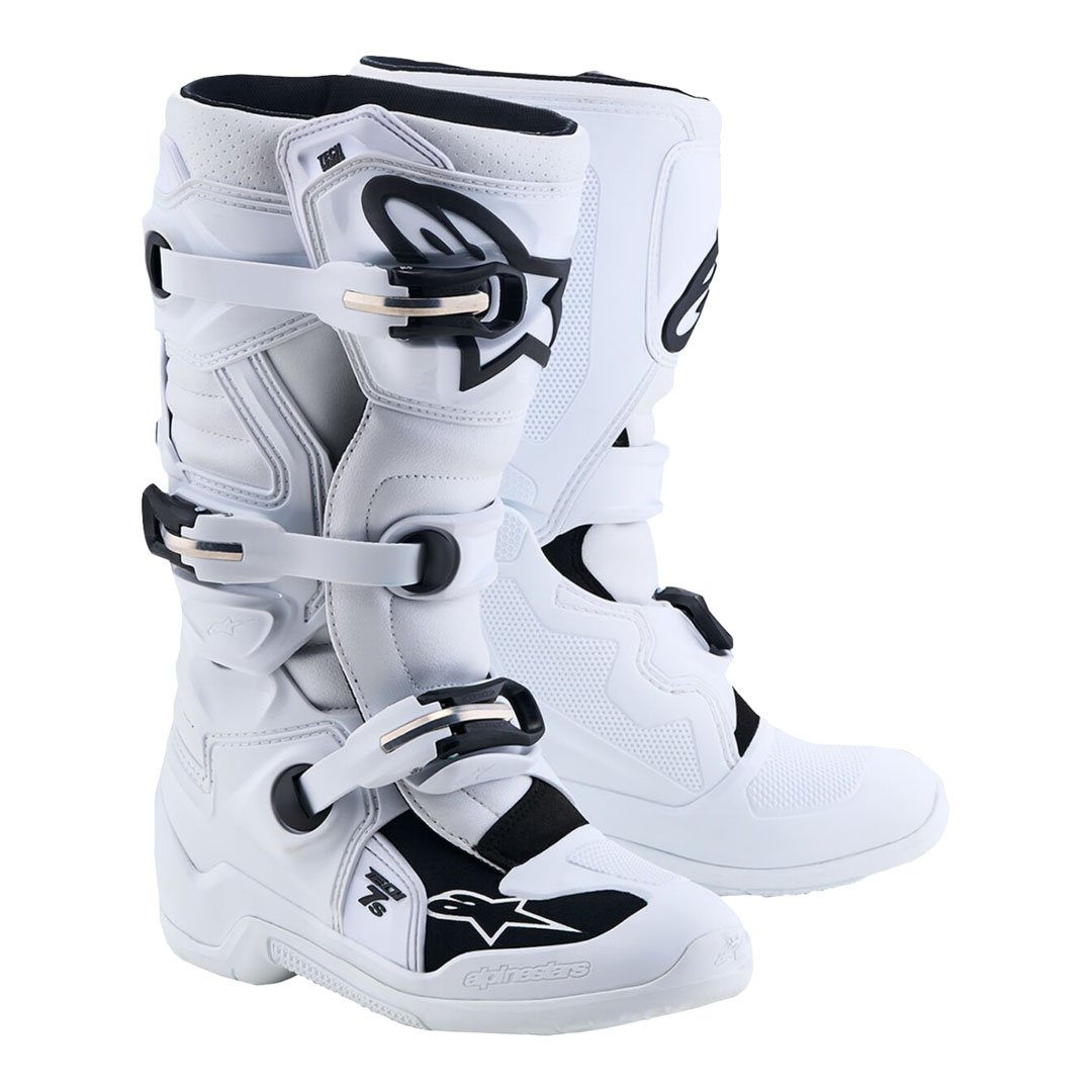 Beli otroški kros škornji Alpinestars Tech 7S, pogled od zadaj