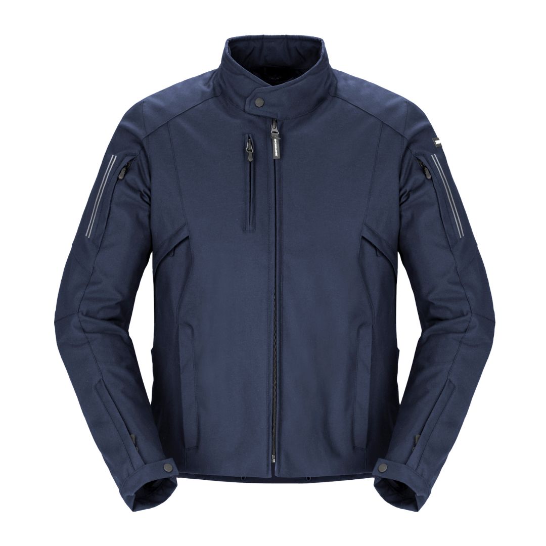 Spidi Stretch motociklistička jakna T364-026, pogled sprijeda, crna tekstilna jakna sportskog kroja s ventilacijom i reflektivnim detaljima na rukavima.