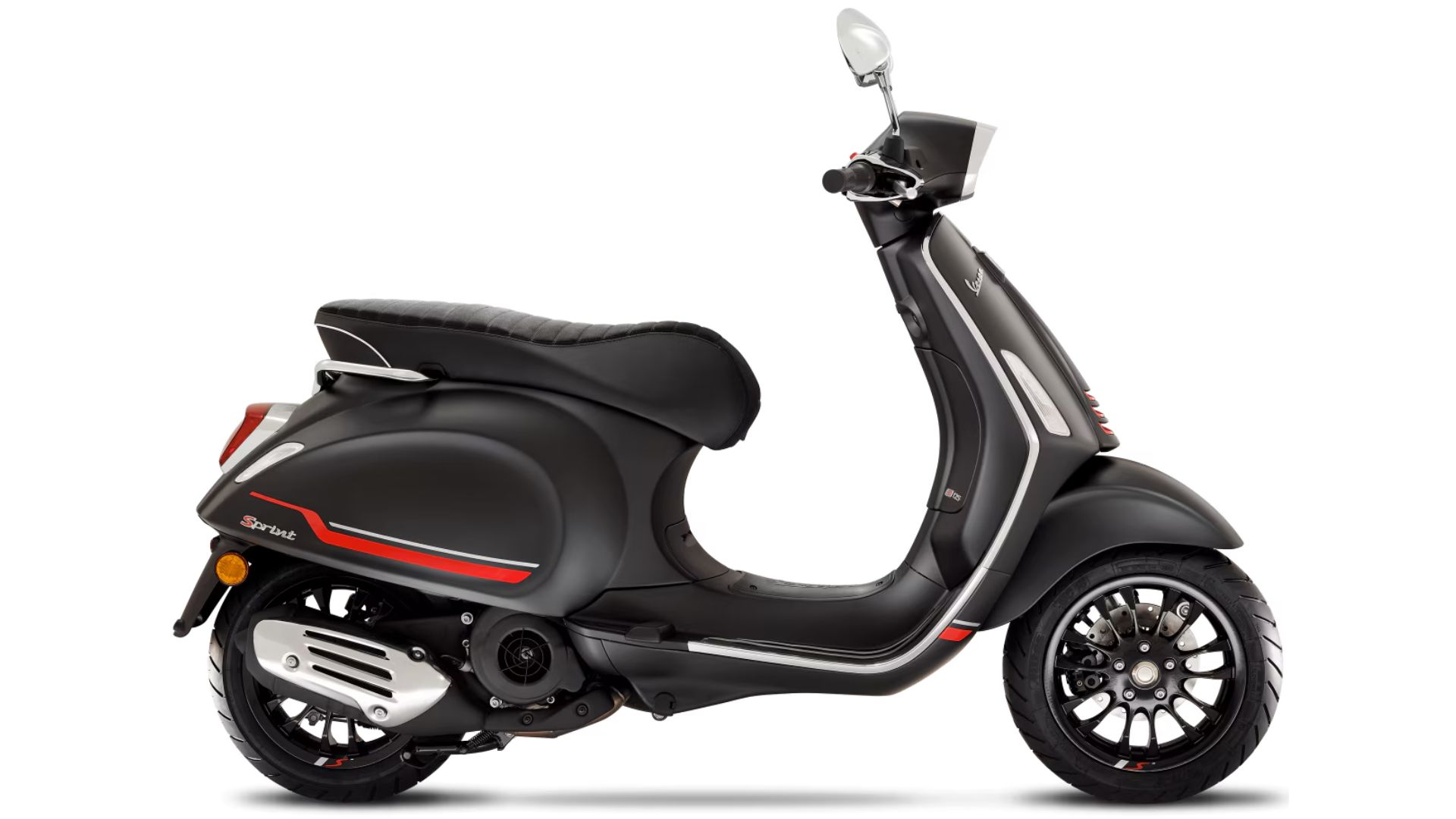 Pogled s strani: Vespa Sprint 125 S Euro 5 s črnimi platišči – pogled s strani