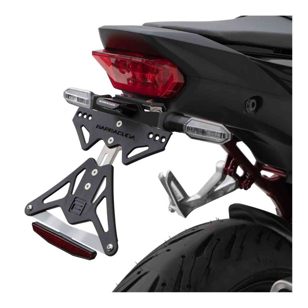 Črno anodiziran nosilec registrske tablice Barracuda – komplet za Honda Hornet 750 (2023–)