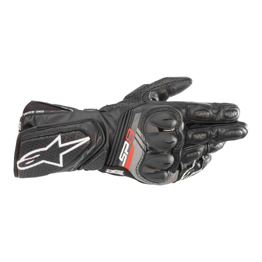 Alpinestars SP-8 V3 črno bele motoristične rokavice – prednji pogled