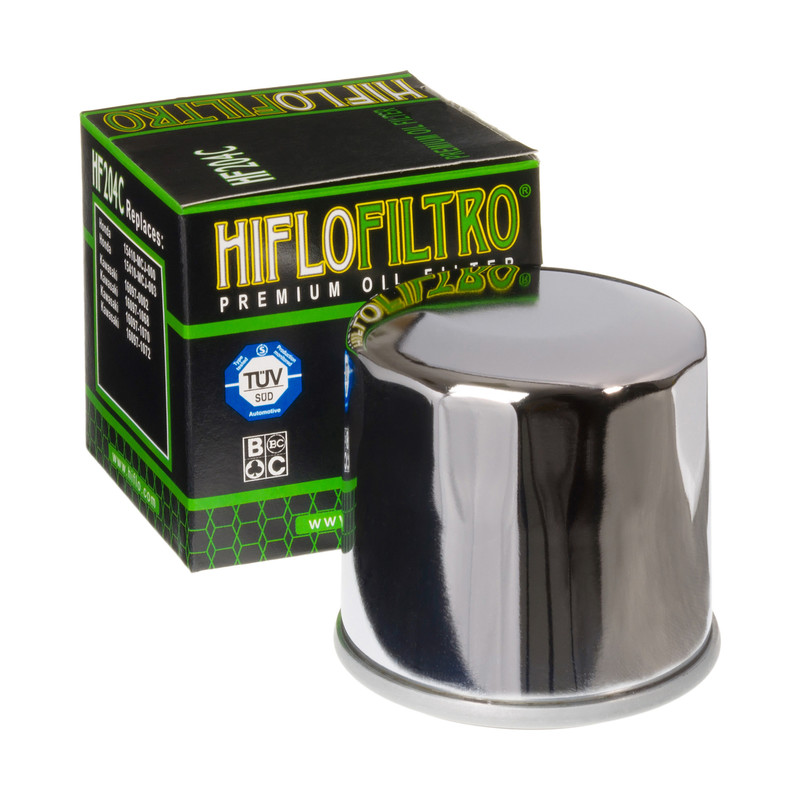 Kromirani uljni filter HifloFiltro HF204C – bočni pogled s vidljivim navojem