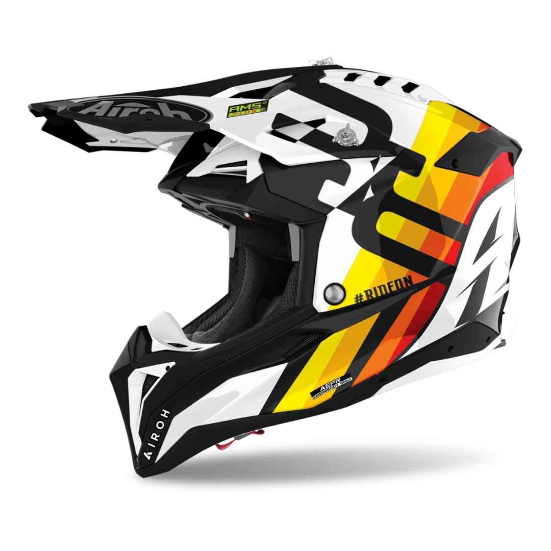Airoh Aviator 3 Rainbow Carbon Motocross čelada belo oranžna
