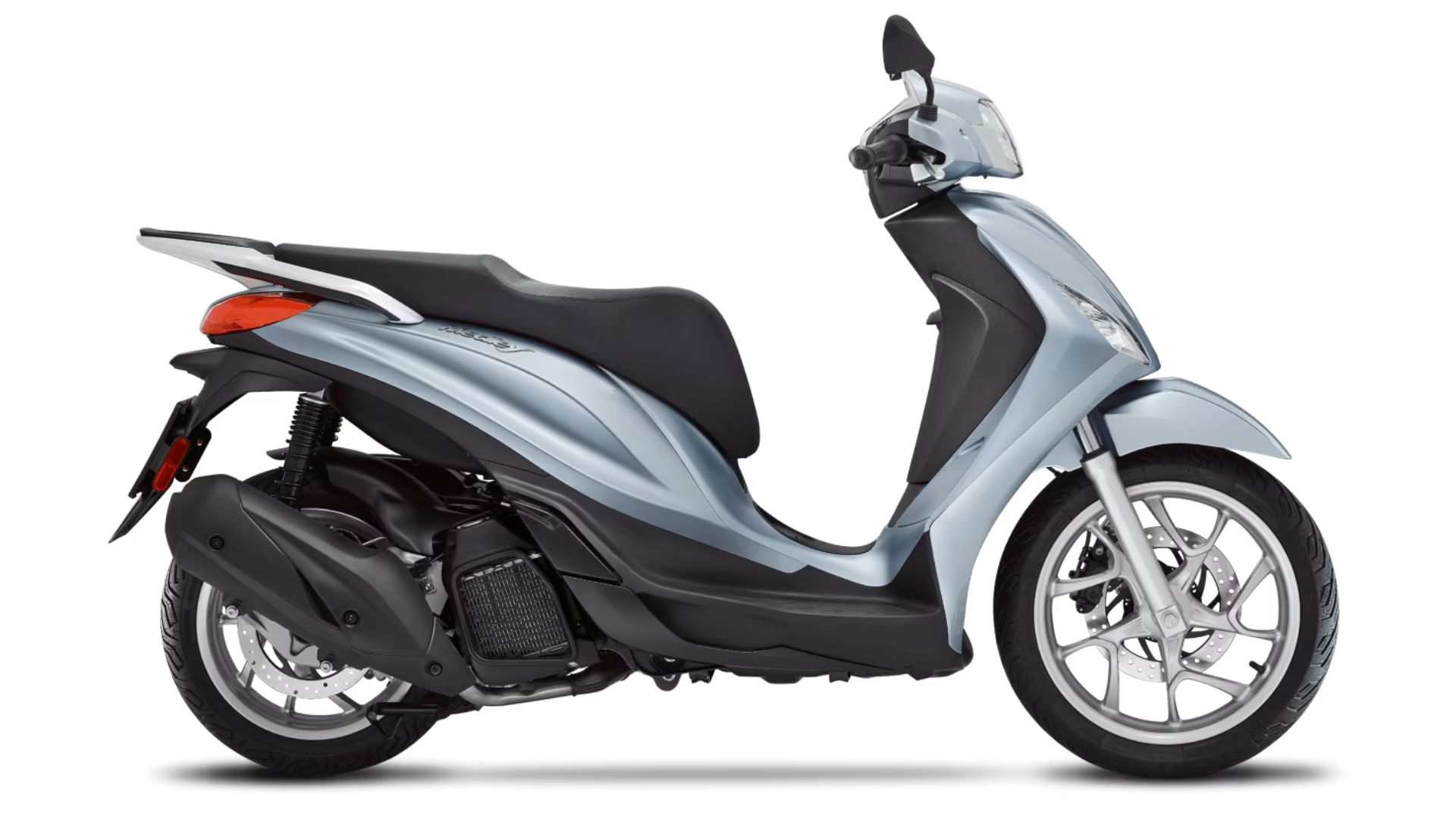 Bočni profil Piaggio Medley 200 na belem ozadju