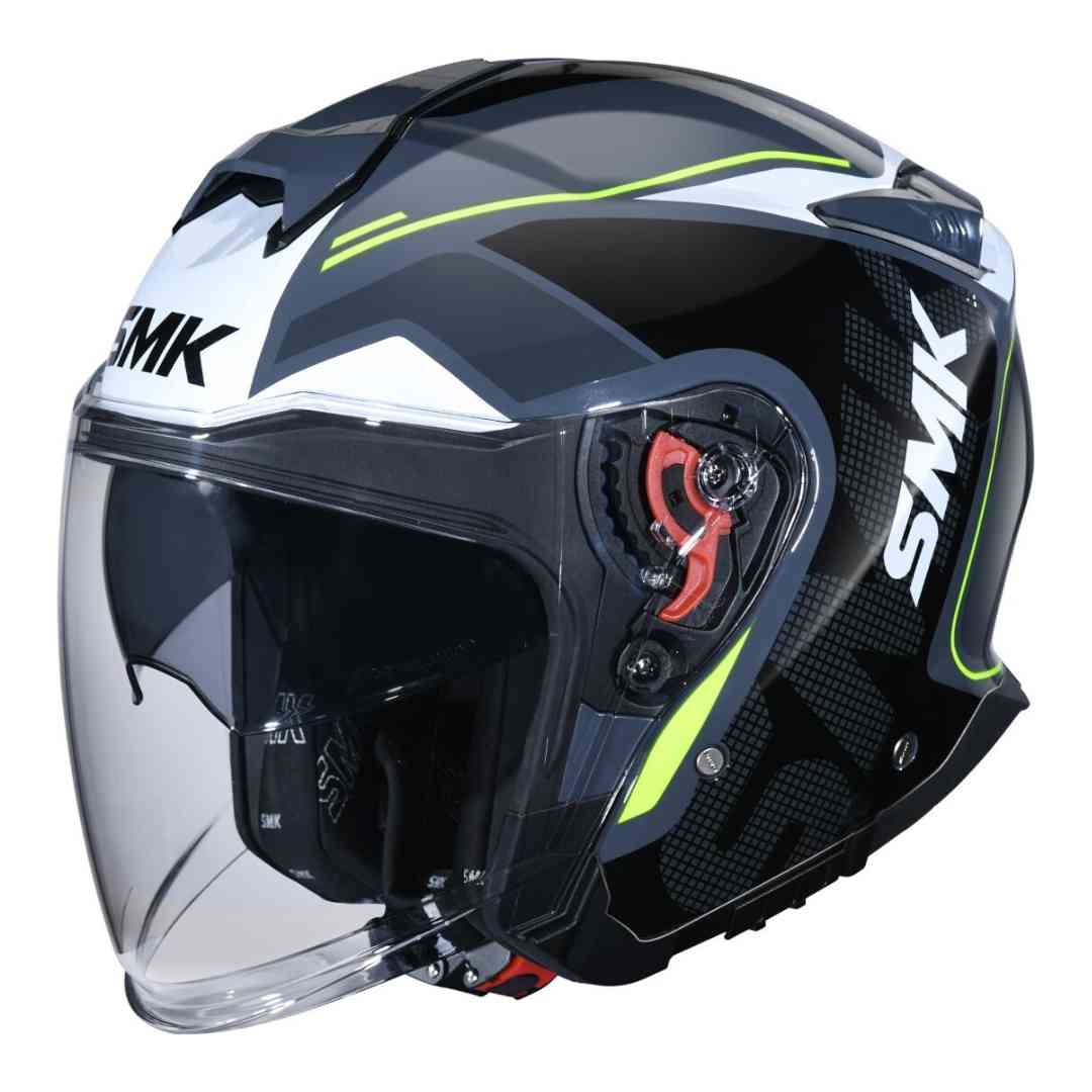 SMK GTJ Tourer Jet čelada z odprtim vizirjem v črni barvi