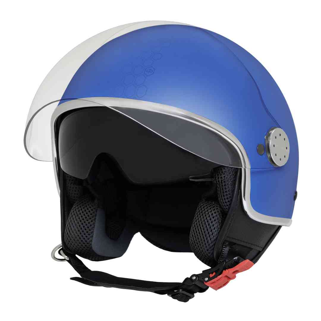 Plava jet kaciga Piaggio Mirror – prednji pogled