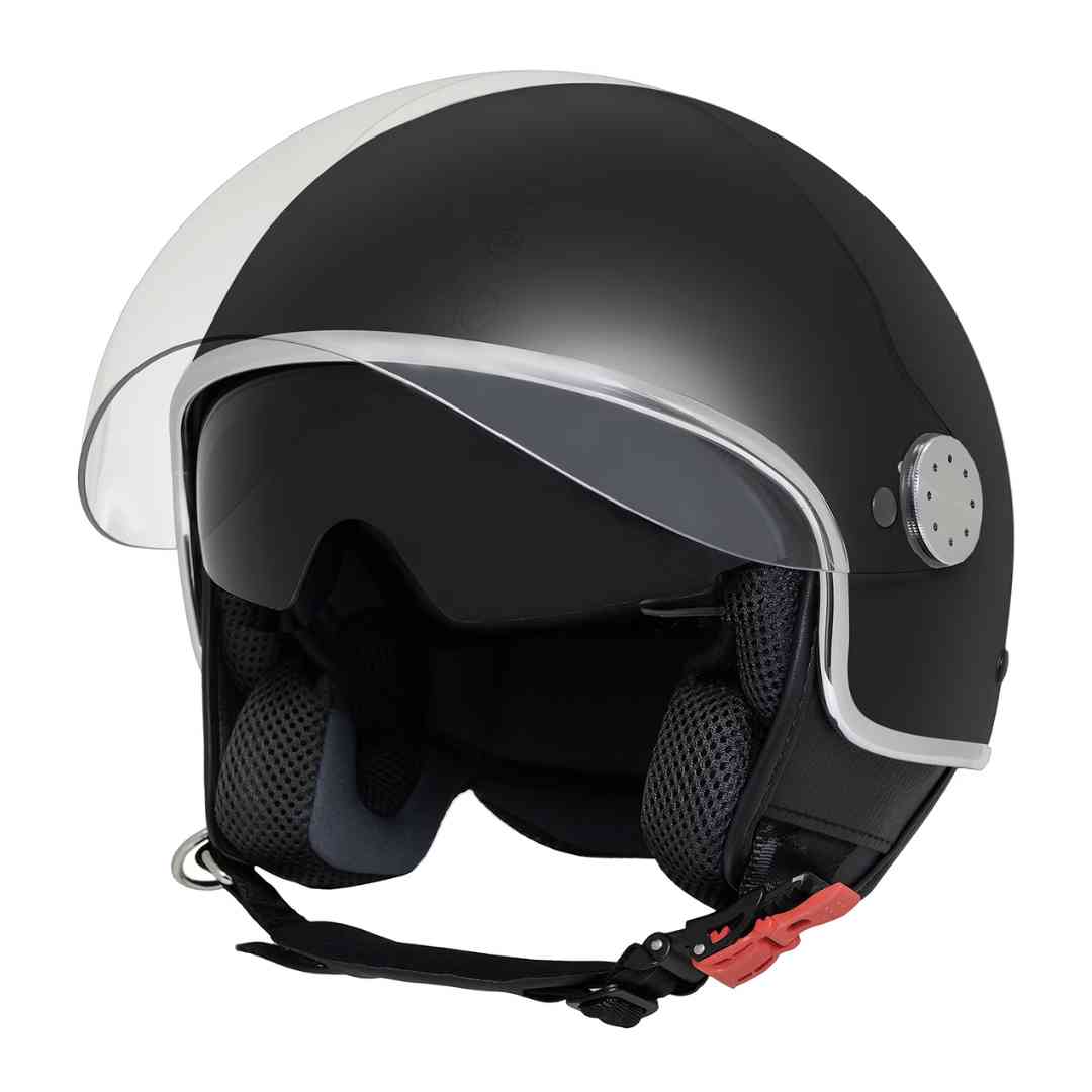 Crna jet kaciga Piaggio Mirror – pogled sprijeda