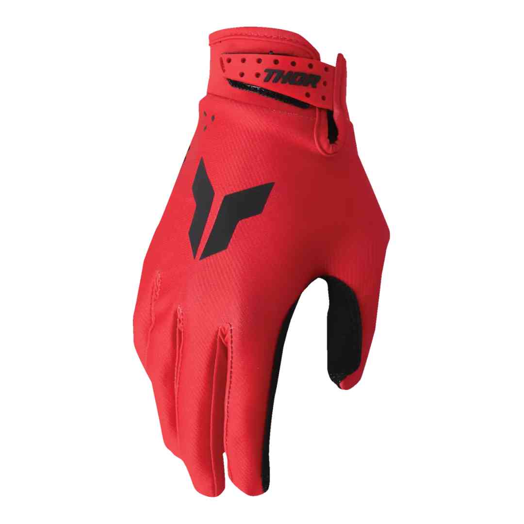 Crvene dječje motocross rukavice Thor Youth Launchmode Split – pogled odozgo