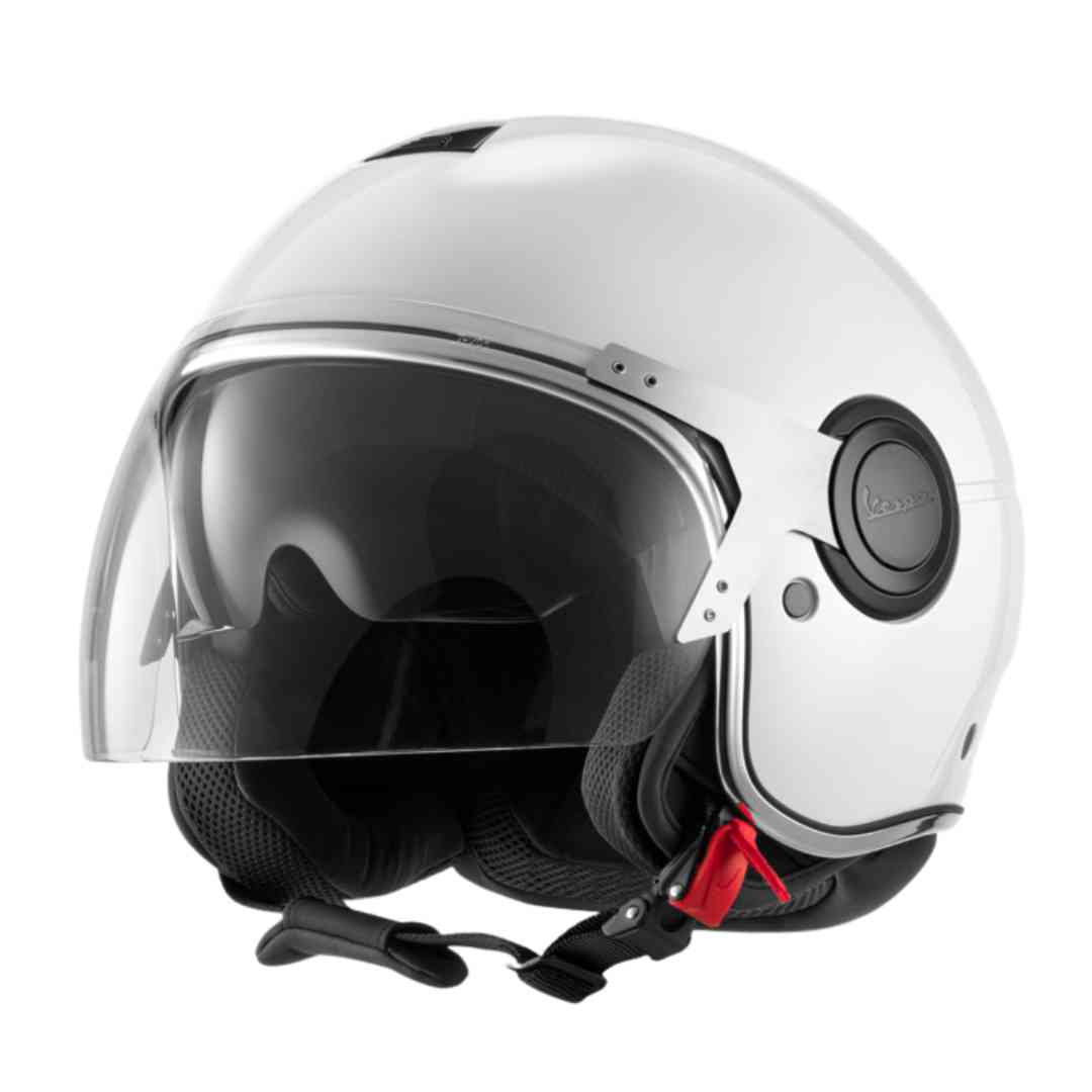 Prednji pogled na bijelu jet kacigu Vespa Argentario