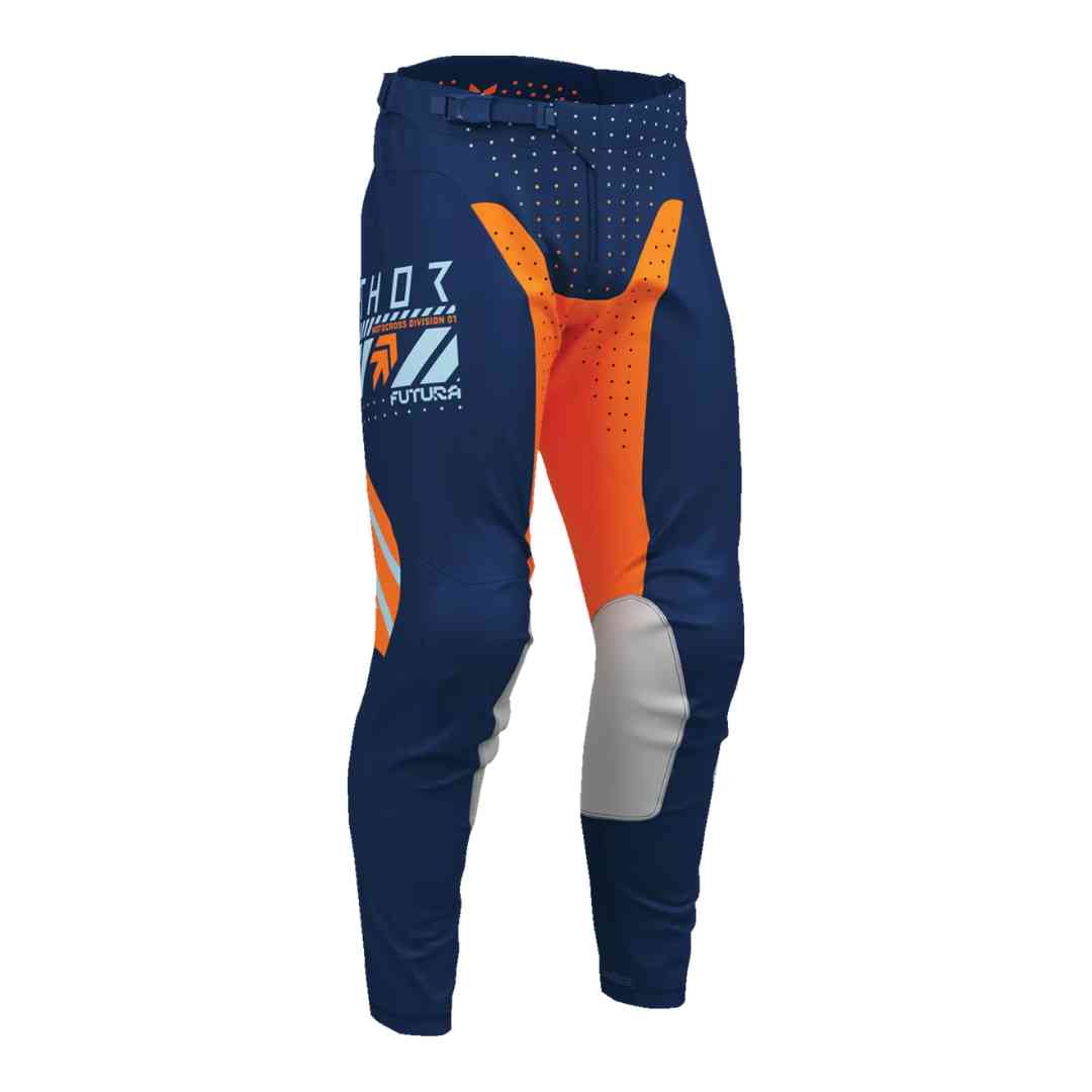 Plavo-narančaste motocross hlače Thor Launchmode Futura – prednji pogled