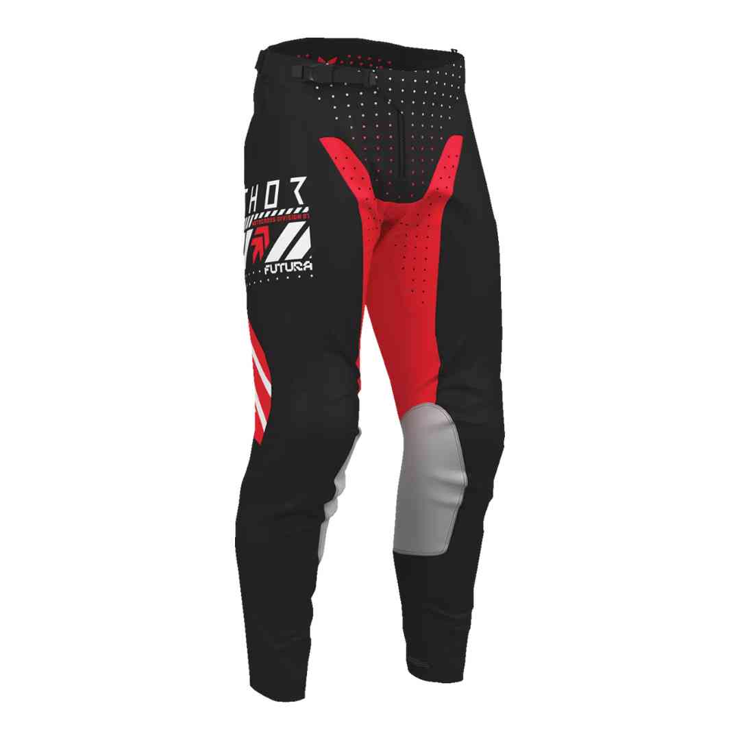 Crno-crvene motocross hlače Thor Launchmode Futura – prednji pogled