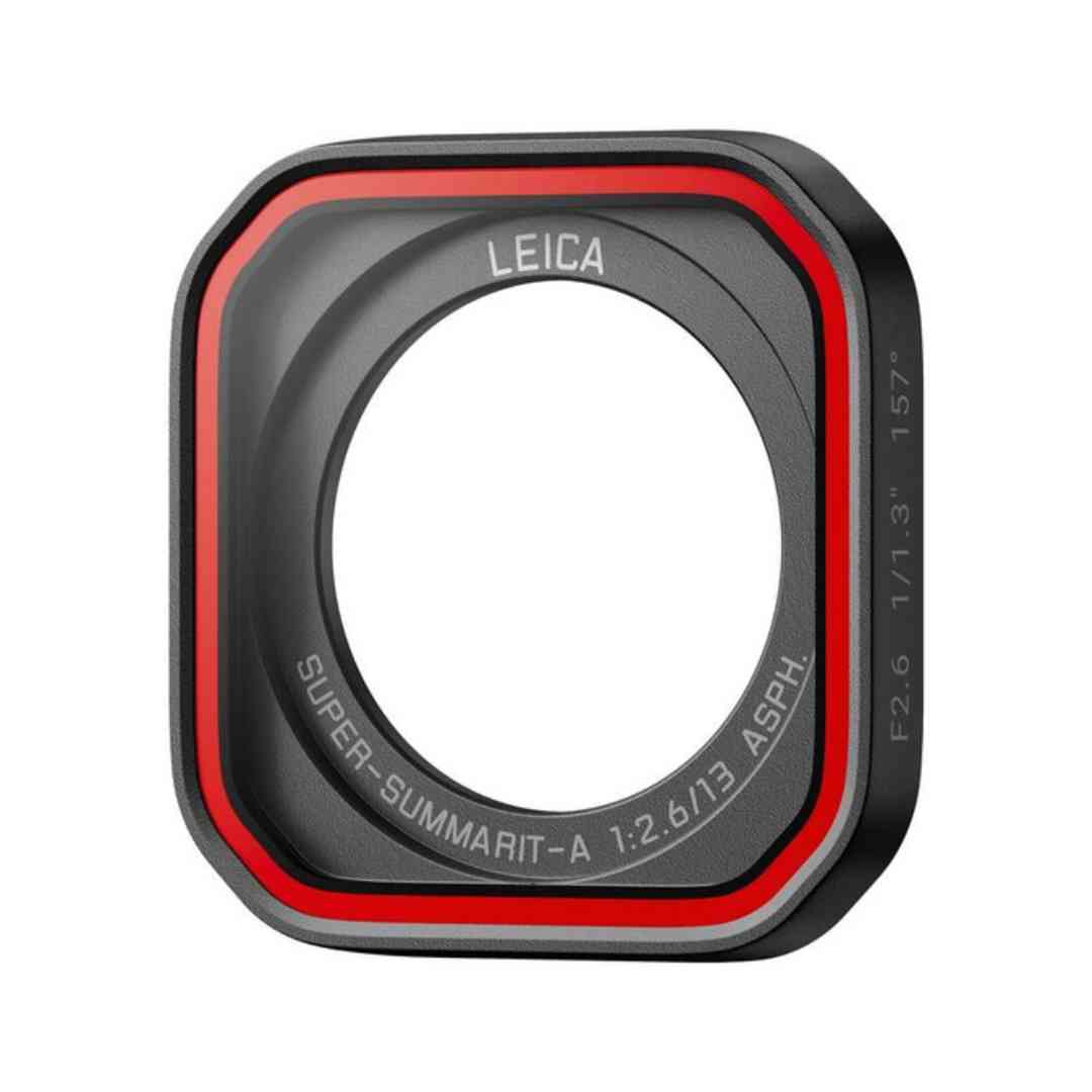 Leica Super-Summarit-A zaštitni okvir za objektiv kvadratnog oblika s crvenim detaljem.