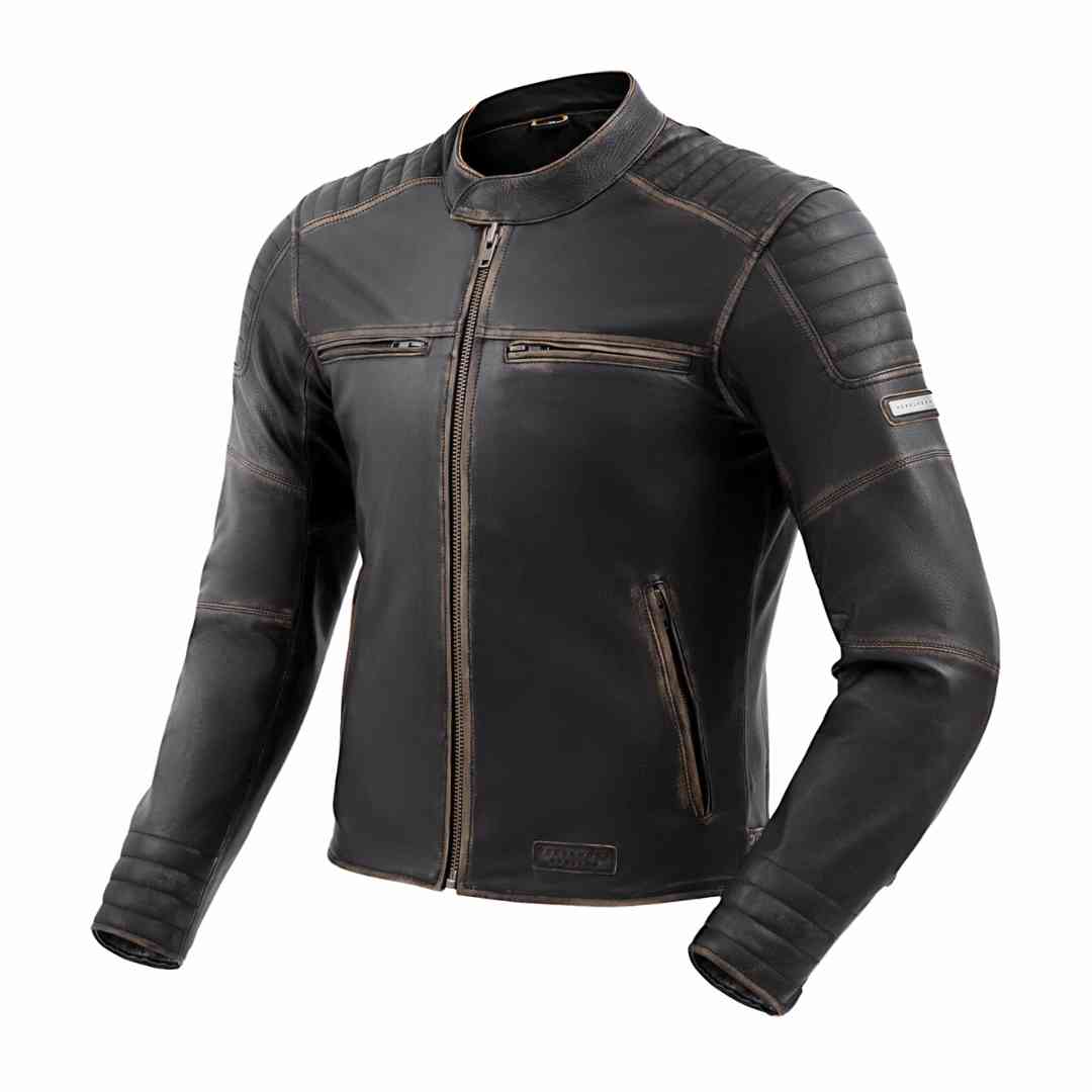 Retro moto jakna od kože s prošivenim ramenima i rukavima