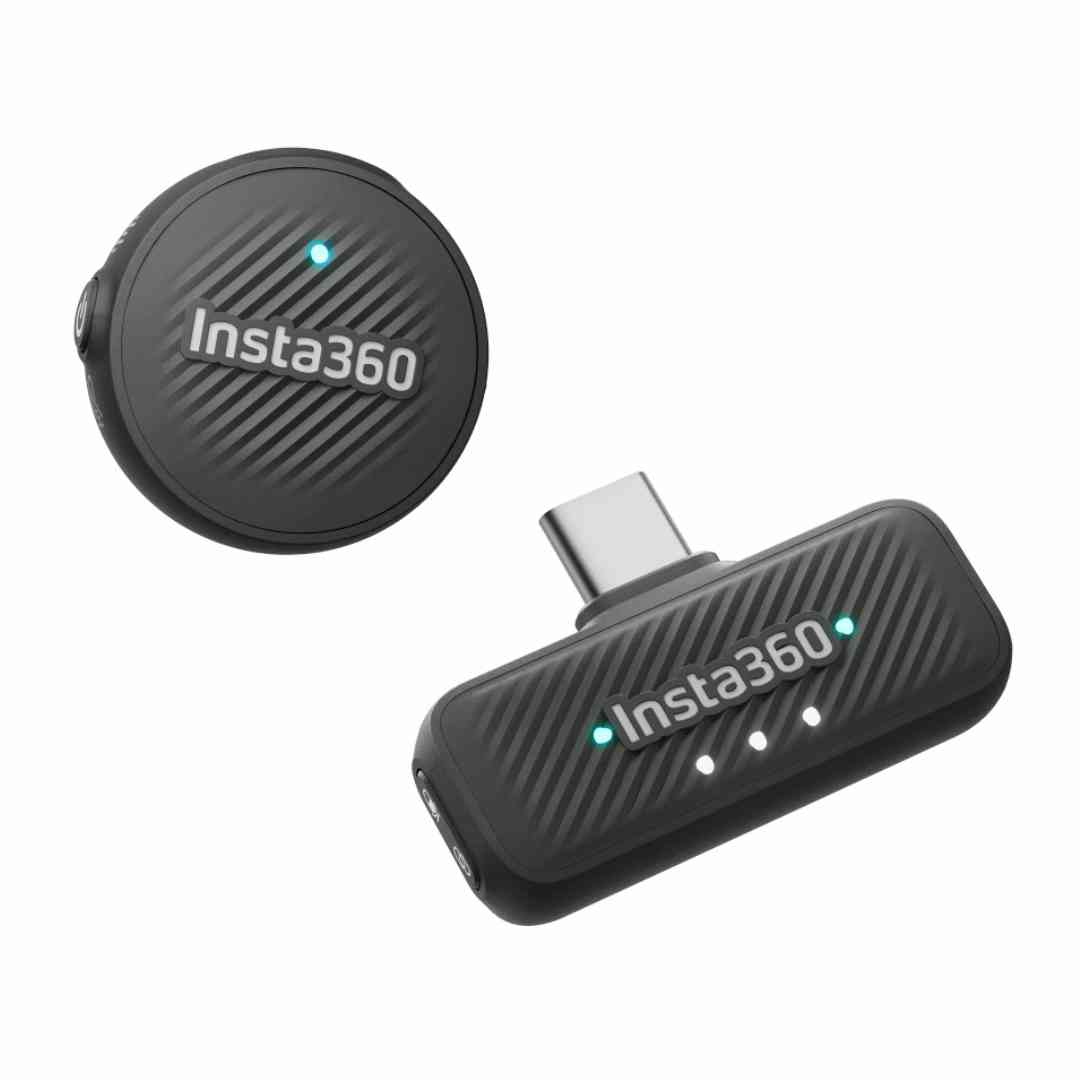 Insta360 mikrofon z brezžičnim oddajnikom in sprejemnikom – komplet z USB-C priklopom.