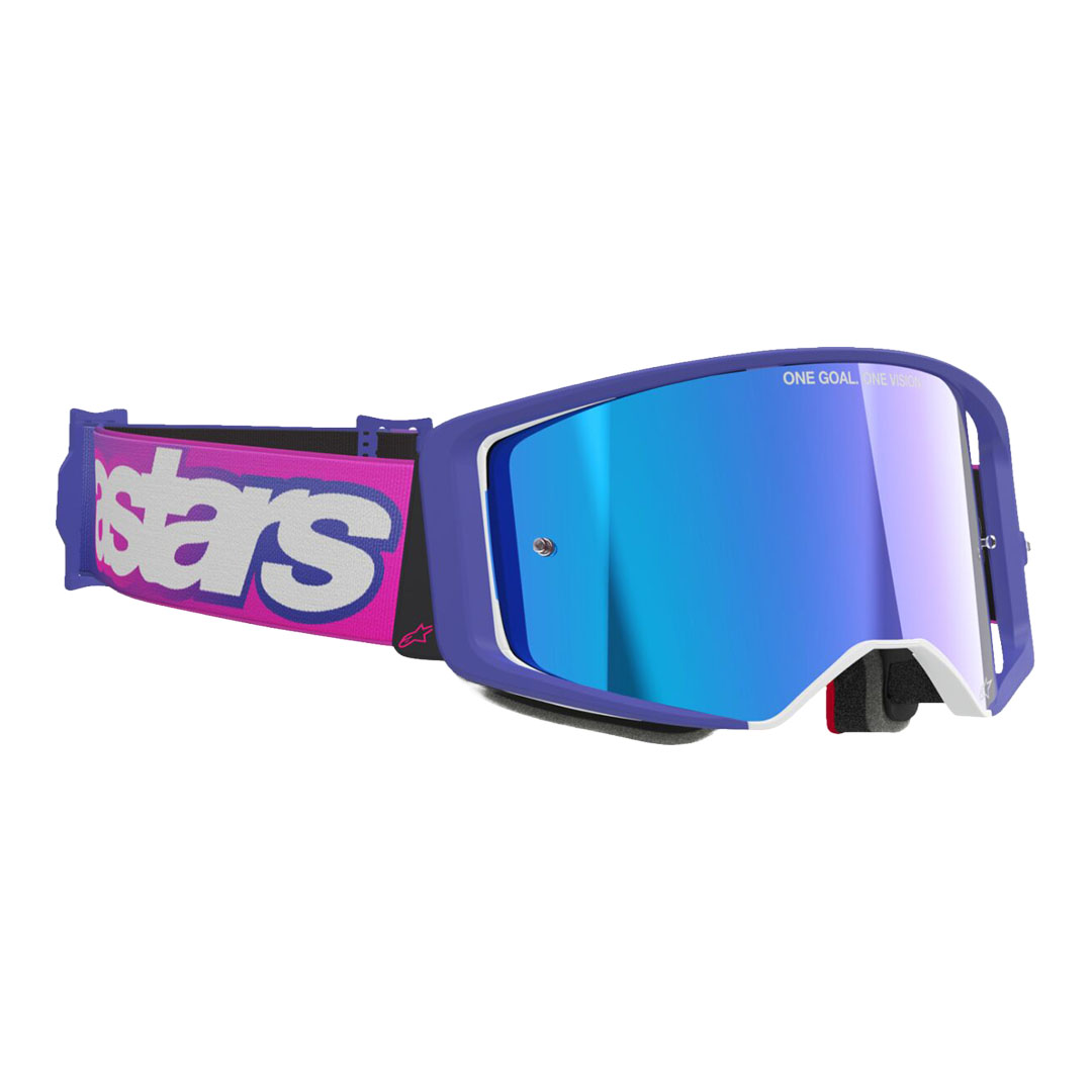 Kros naočale Alpinestars Supertech Vision Vista fluorescentno ljubičaste/roze – plava zrcalna leća